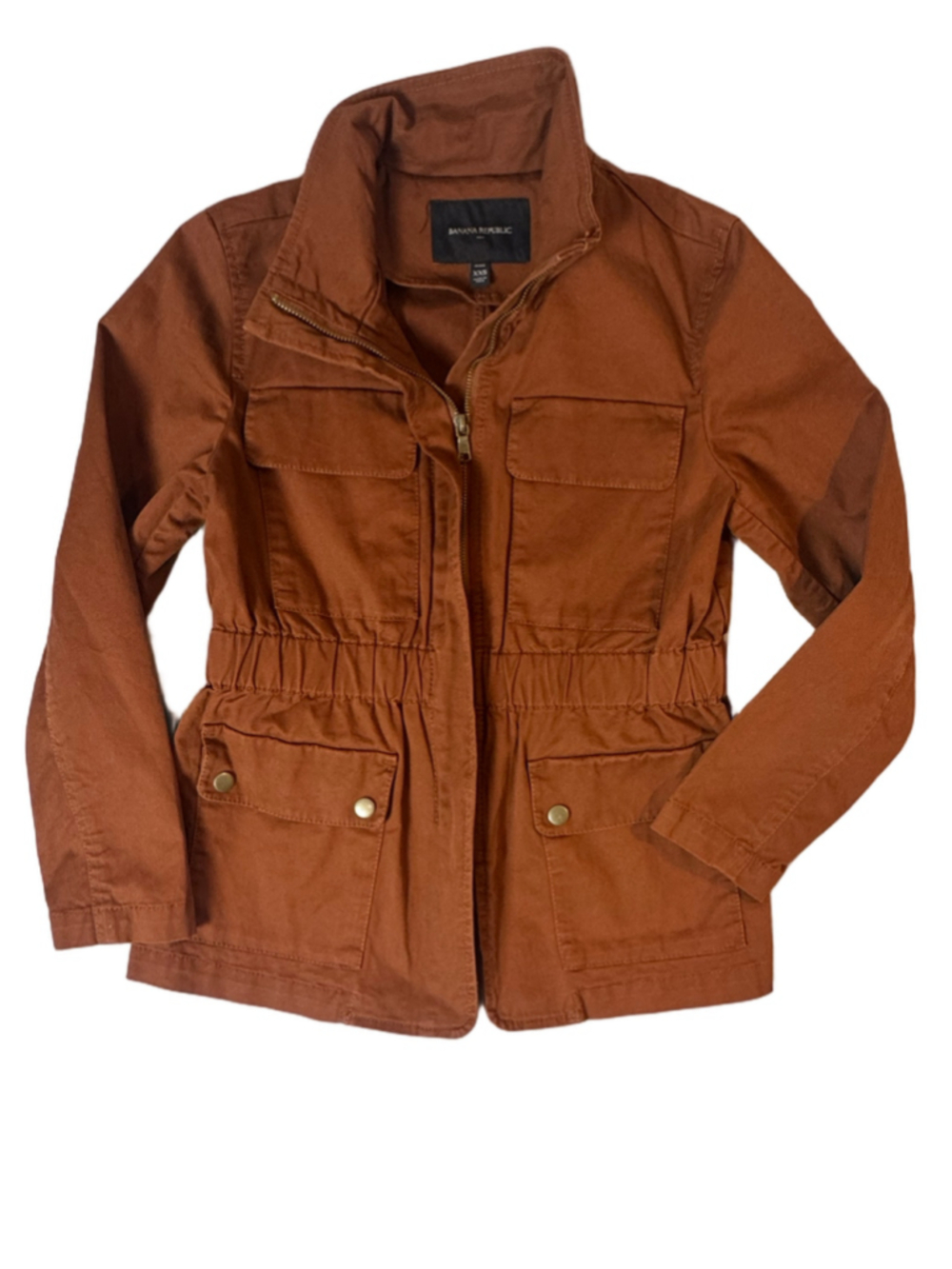 Banana Republic Womens XXS Rust Brown Utility Field Jacket 4 Pocket Cinch Waist